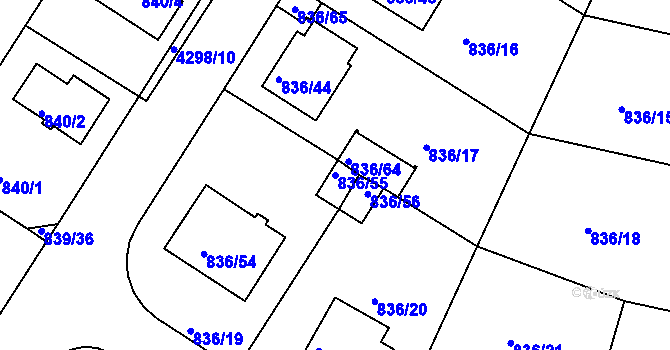 Parcela st. 836/55 v KÚ Jindřichův Hradec, Katastrální mapa