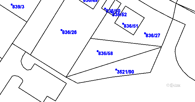 Parcela st. 836/58 v KÚ Jindřichův Hradec, Katastrální mapa