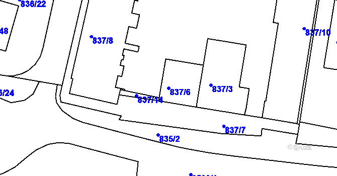 Parcela st. 837/6 v KÚ Jindřichův Hradec, Katastrální mapa