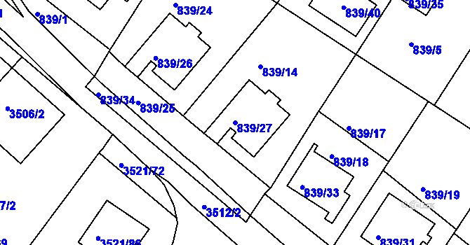 Parcela st. 839/27 v KÚ Jindřichův Hradec, Katastrální mapa