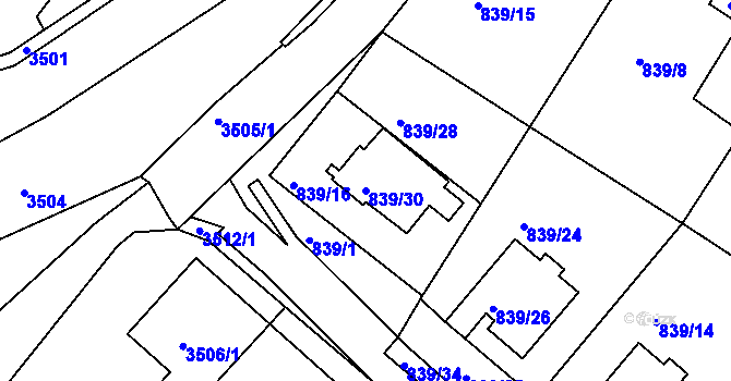 Parcela st. 839/30 v KÚ Jindřichův Hradec, Katastrální mapa