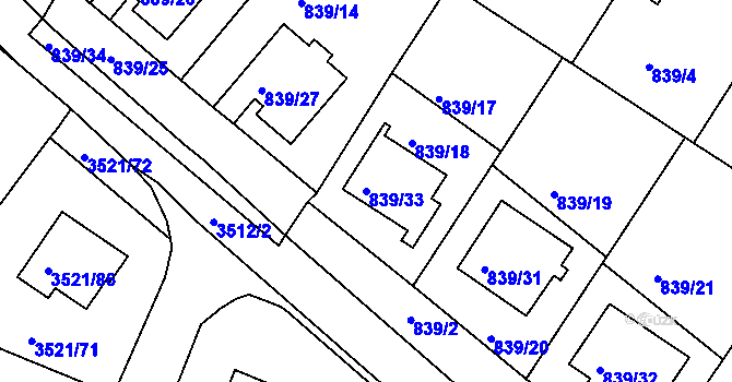 Parcela st. 839/33 v KÚ Jindřichův Hradec, Katastrální mapa