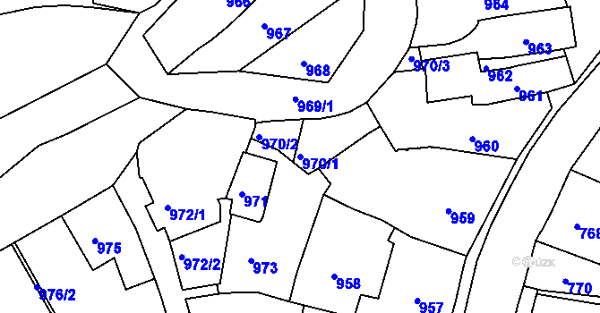 Parcela st. 970/1 v KÚ Jindřichův Hradec, Katastrální mapa