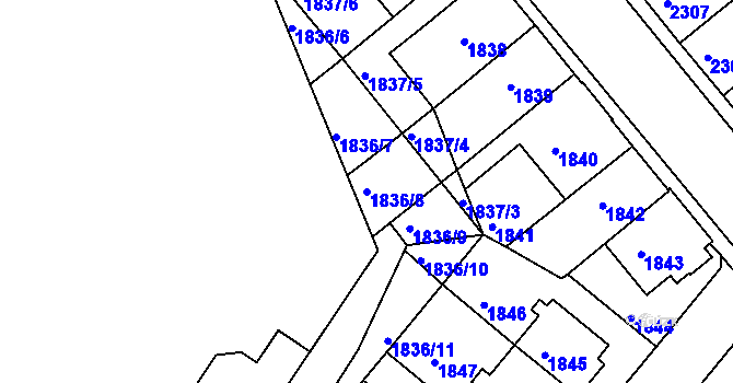 Parcela st. 1836/8 v KÚ Jindřichův Hradec, Katastrální mapa