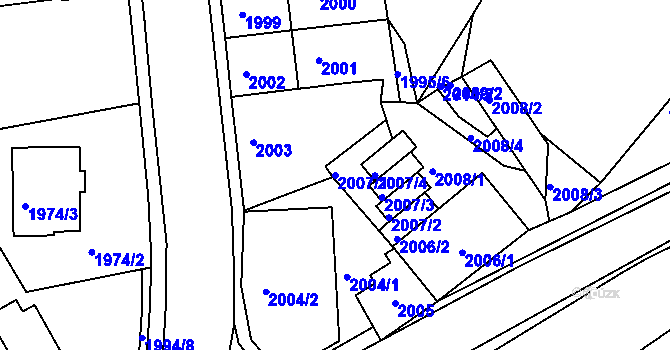 Parcela st. 2007/1 v KÚ Jindřichův Hradec, Katastrální mapa