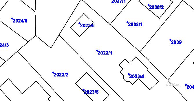 Parcela st. 2023/1 v KÚ Jindřichův Hradec, Katastrální mapa