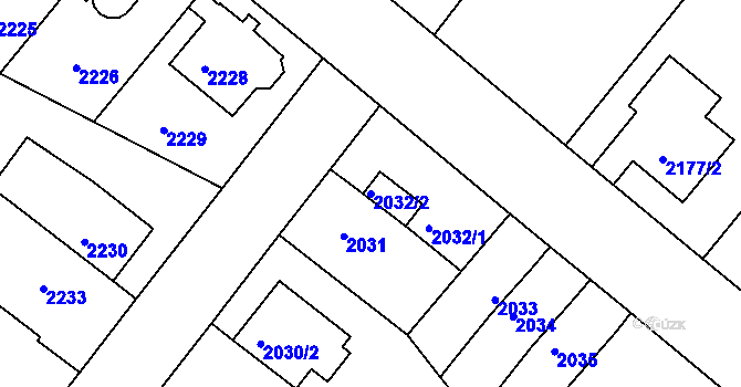Parcela st. 2032/2 v KÚ Jindřichův Hradec, Katastrální mapa