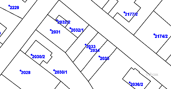 Parcela st. 2033 v KÚ Jindřichův Hradec, Katastrální mapa