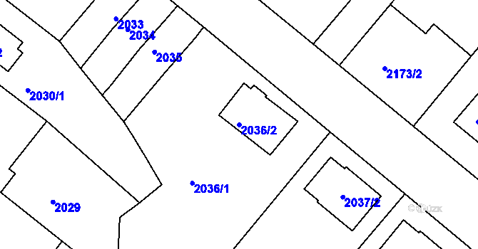 Parcela st. 2036/2 v KÚ Jindřichův Hradec, Katastrální mapa