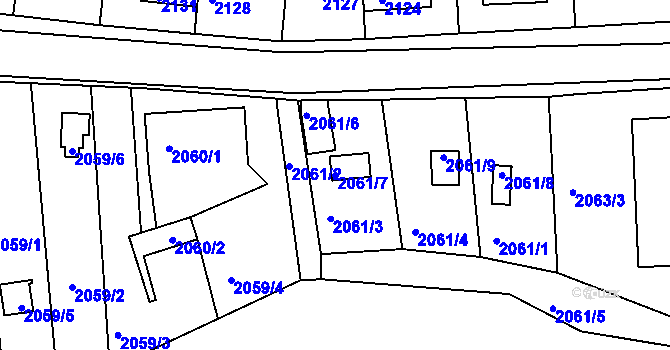 Parcela st. 2061/7 v KÚ Jindřichův Hradec, Katastrální mapa