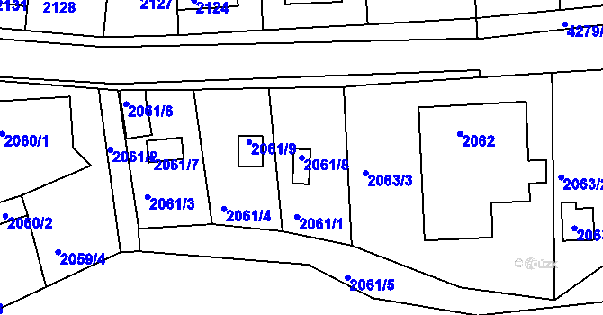Parcela st. 2061/8 v KÚ Jindřichův Hradec, Katastrální mapa