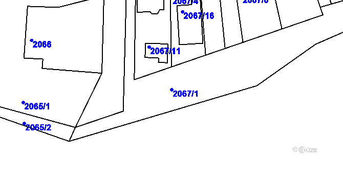 Parcela st. 2067/1 v KÚ Jindřichův Hradec, Katastrální mapa