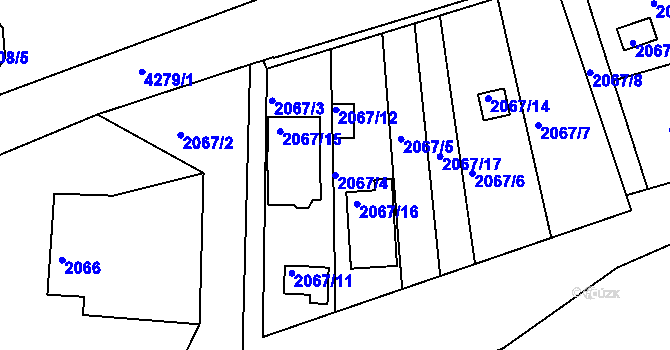 Parcela st. 2067/4 v KÚ Jindřichův Hradec, Katastrální mapa