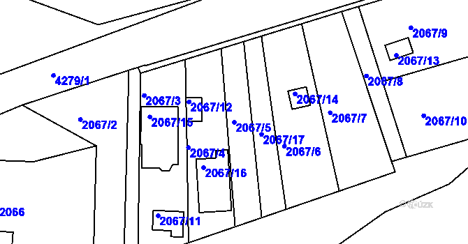 Parcela st. 2067/5 v KÚ Jindřichův Hradec, Katastrální mapa