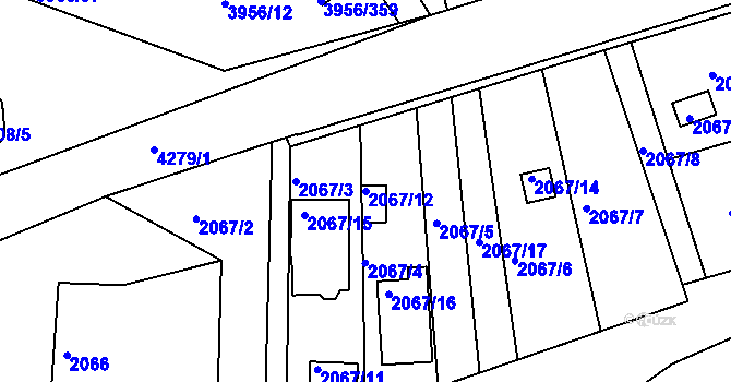 Parcela st. 2067/12 v KÚ Jindřichův Hradec, Katastrální mapa