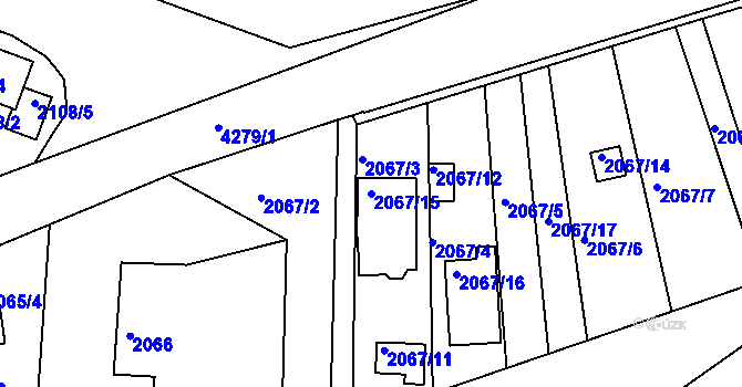 Parcela st. 2067/15 v KÚ Jindřichův Hradec, Katastrální mapa