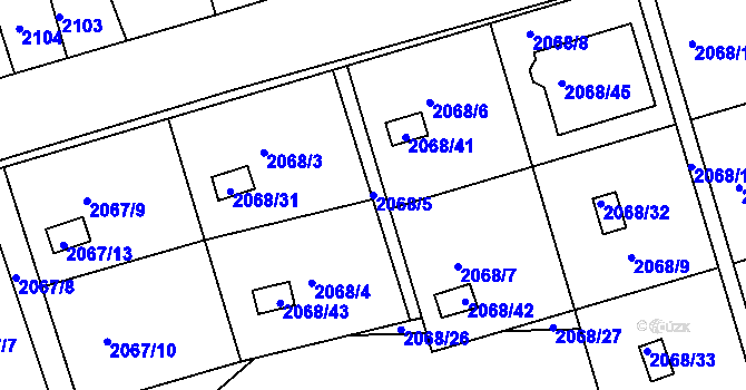 Parcela st. 2068/5 v KÚ Jindřichův Hradec, Katastrální mapa