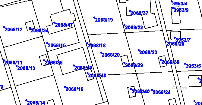 Parcela st. 2068/20 v KÚ Jindřichův Hradec, Katastrální mapa