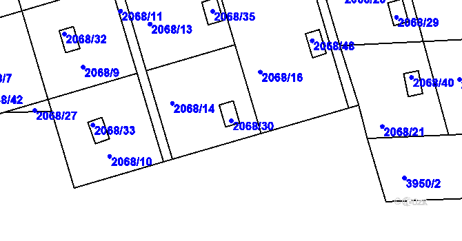 Parcela st. 2068/30 v KÚ Jindřichův Hradec, Katastrální mapa