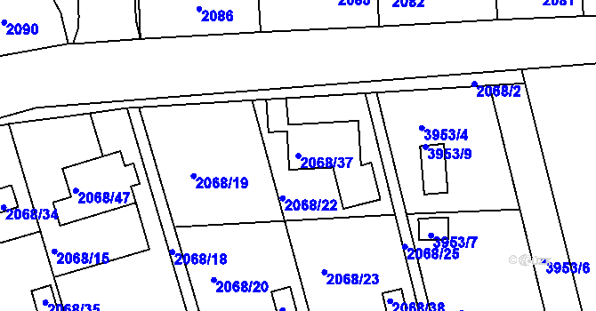 Parcela st. 2068/37 v KÚ Jindřichův Hradec, Katastrální mapa