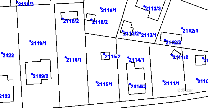 Parcela st. 2115/2 v KÚ Jindřichův Hradec, Katastrální mapa