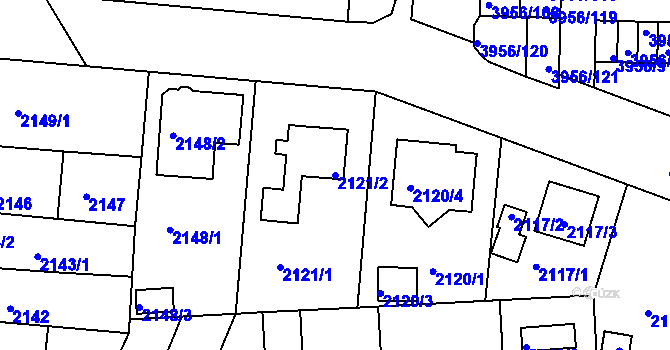 Parcela st. 2121/2 v KÚ Jindřichův Hradec, Katastrální mapa
