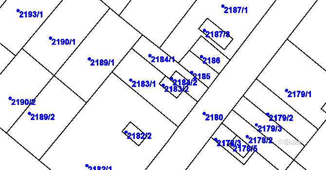 Parcela st. 2183/2 v KÚ Jindřichův Hradec, Katastrální mapa