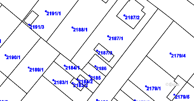 Parcela st. 2187/3 v KÚ Jindřichův Hradec, Katastrální mapa