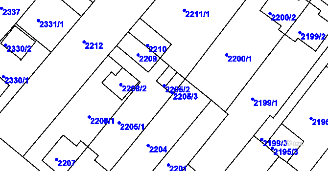 Parcela st. 2205/2 v KÚ Jindřichův Hradec, Katastrální mapa