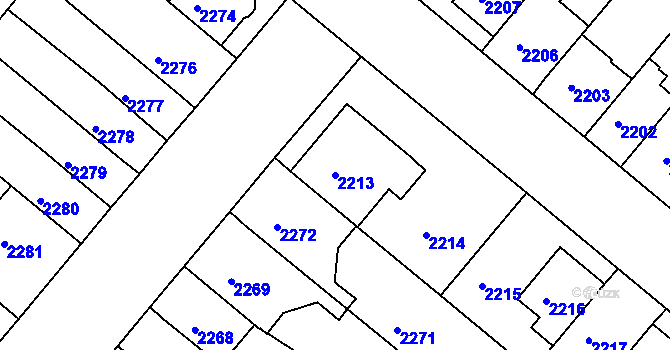 Parcela st. 2213 v KÚ Jindřichův Hradec, Katastrální mapa