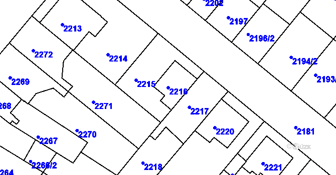 Parcela st. 2216 v KÚ Jindřichův Hradec, Katastrální mapa