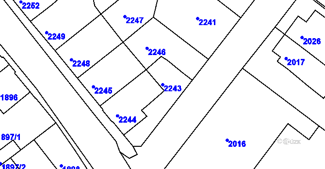 Parcela st. 2243 v KÚ Jindřichův Hradec, Katastrální mapa