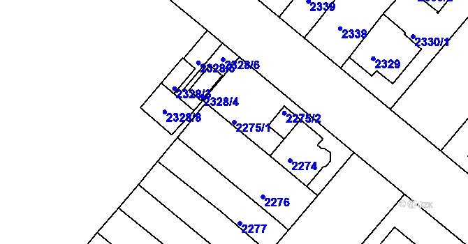 Parcela st. 2275/1 v KÚ Jindřichův Hradec, Katastrální mapa