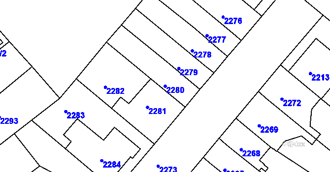 Parcela st. 2280 v KÚ Jindřichův Hradec, Katastrální mapa