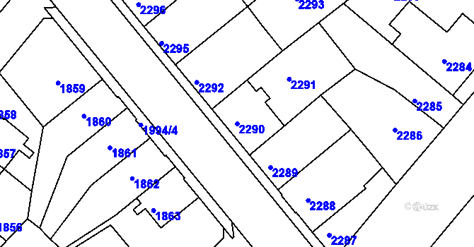 Parcela st. 2290 v KÚ Jindřichův Hradec, Katastrální mapa