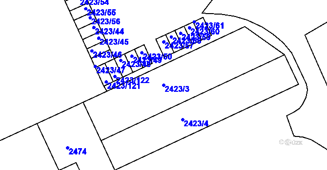 Parcela st. 2423/3 v KÚ Jindřichův Hradec, Katastrální mapa