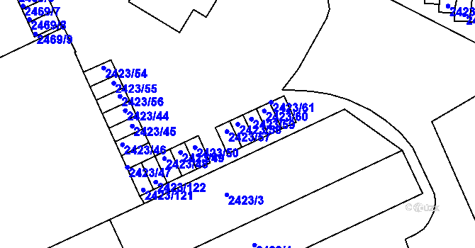 Parcela st. 2423/58 v KÚ Jindřichův Hradec, Katastrální mapa