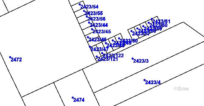 Parcela st. 2423/122 v KÚ Jindřichův Hradec, Katastrální mapa
