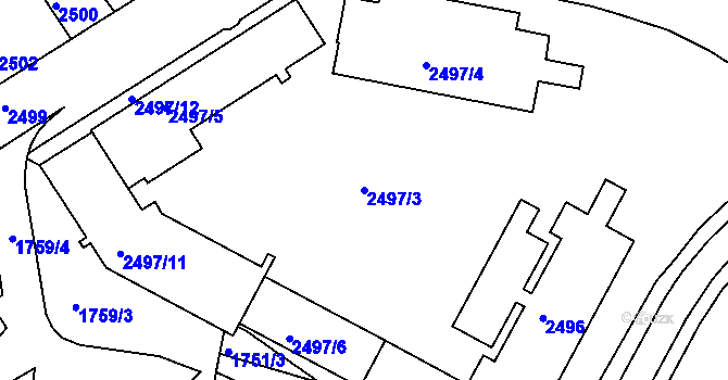 Parcela st. 2497/3 v KÚ Jindřichův Hradec, Katastrální mapa