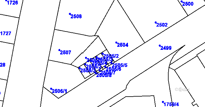 Parcela st. 2505/2 v KÚ Jindřichův Hradec, Katastrální mapa