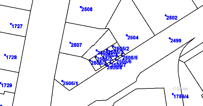 Parcela st. 2505/4 v KÚ Jindřichův Hradec, Katastrální mapa