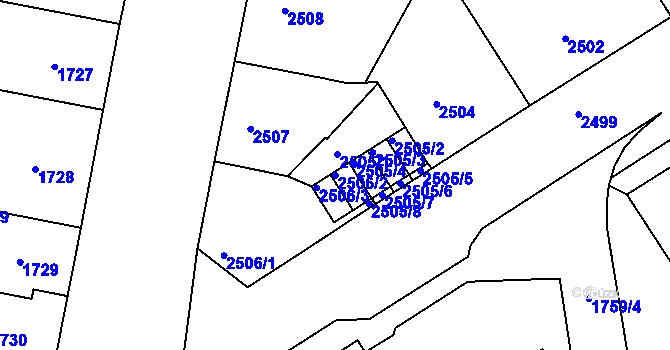 Parcela st. 2506/2 v KÚ Jindřichův Hradec, Katastrální mapa