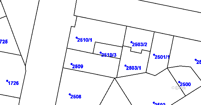 Parcela st. 2510/3 v KÚ Jindřichův Hradec, Katastrální mapa