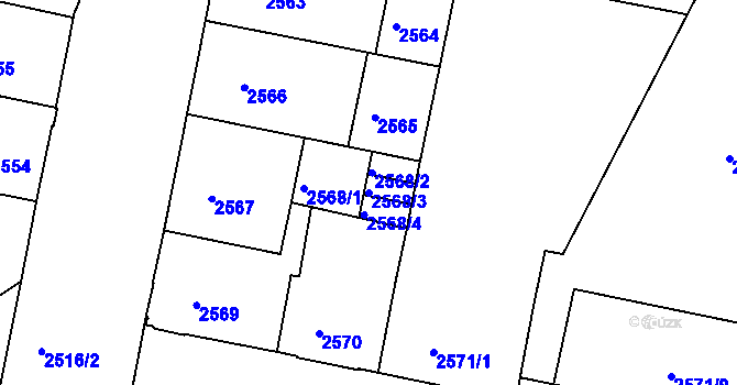Parcela st. 2568/3 v KÚ Jindřichův Hradec, Katastrální mapa
