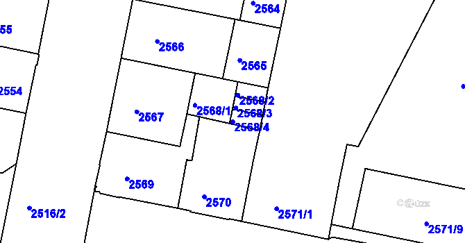 Parcela st. 2568/4 v KÚ Jindřichův Hradec, Katastrální mapa