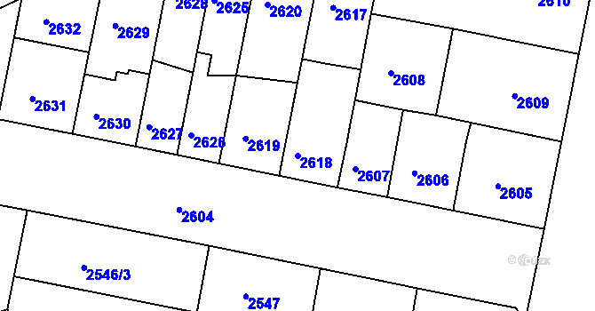 Parcela st. 2618 v KÚ Jindřichův Hradec, Katastrální mapa