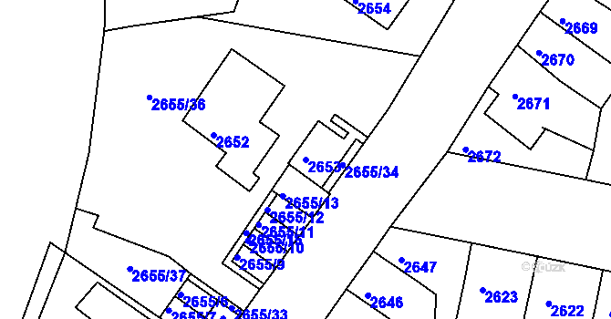 Parcela st. 2653 v KÚ Jindřichův Hradec, Katastrální mapa
