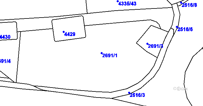 Parcela st. 2691/1 v KÚ Jindřichův Hradec, Katastrální mapa