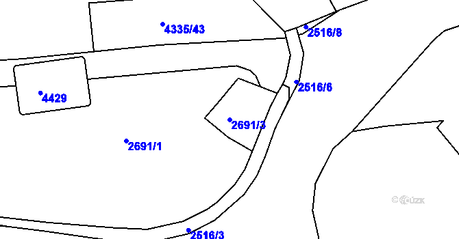 Parcela st. 2691/3 v KÚ Jindřichův Hradec, Katastrální mapa