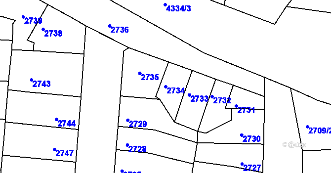 Parcela st. 2734 v KÚ Jindřichův Hradec, Katastrální mapa
